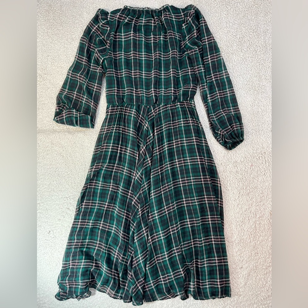 Green Plaid Pleated Midi Dress by Ann Taylor - Picture 3 of 10